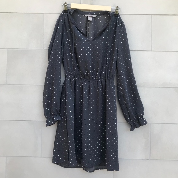 Polka dot dark grey midi dress - Picture 1 of 3